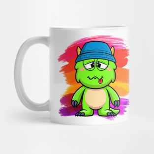 Green Baby Monster with tongue and blue panama hat Mug